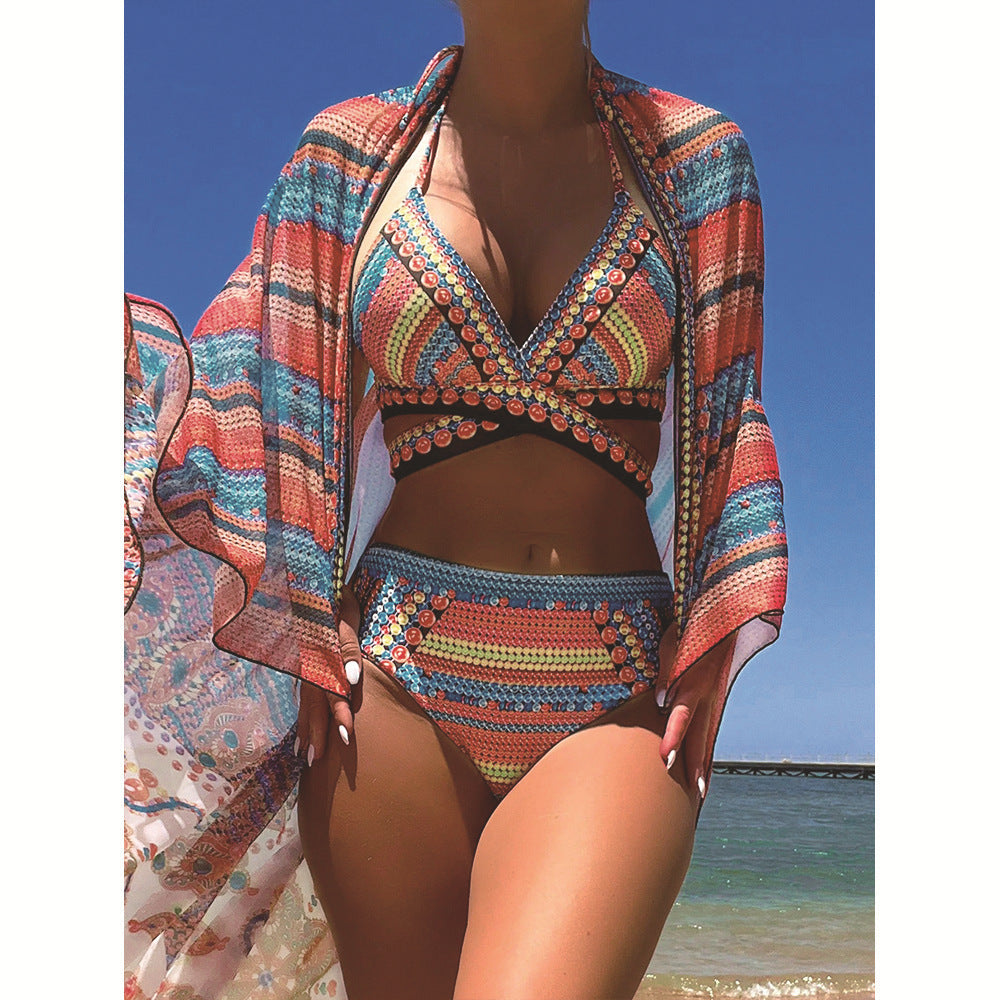Faith – Retro Ethnic Style Swimsuit with Split Cross Straps