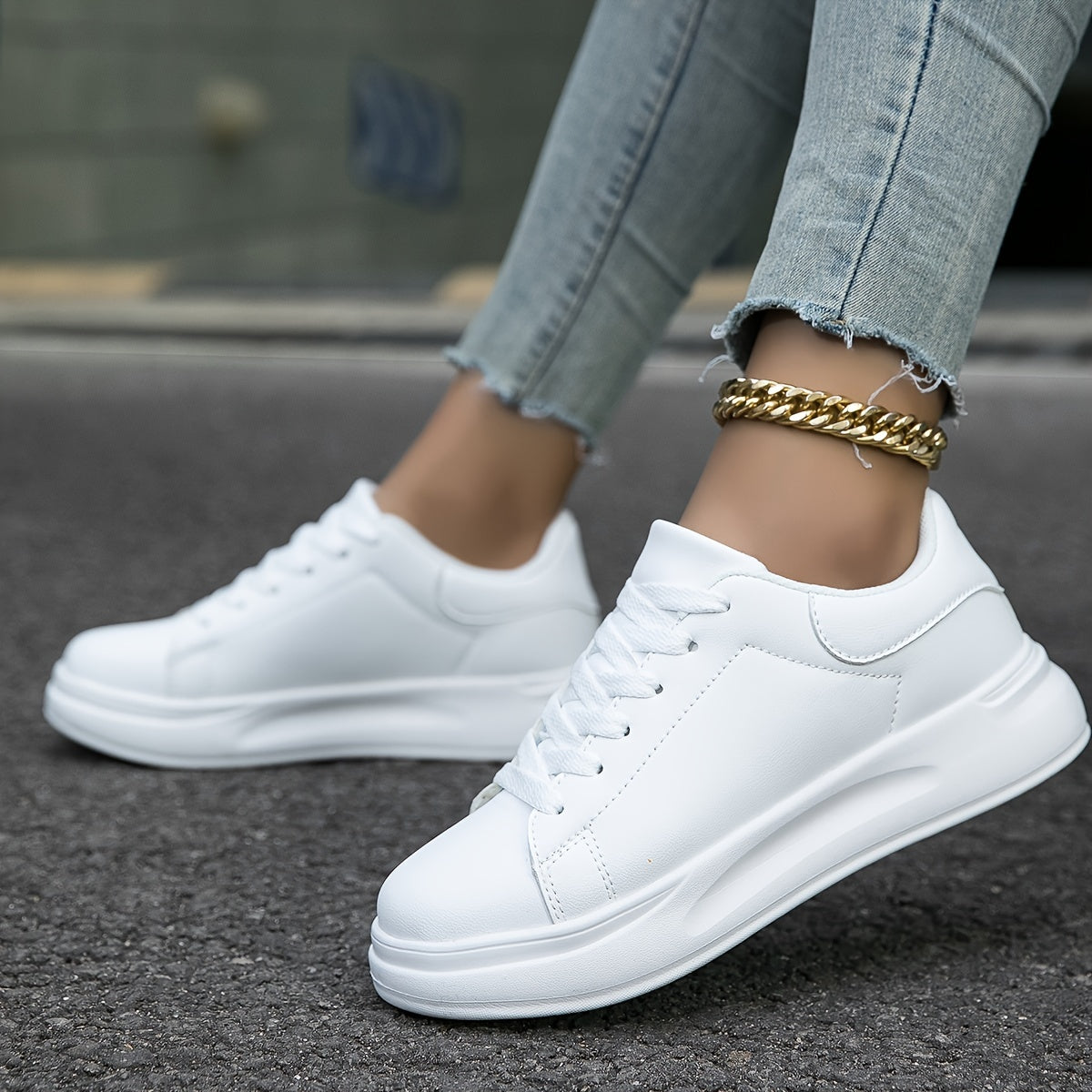 Sara – Clean White Vegan Leather Sneakers