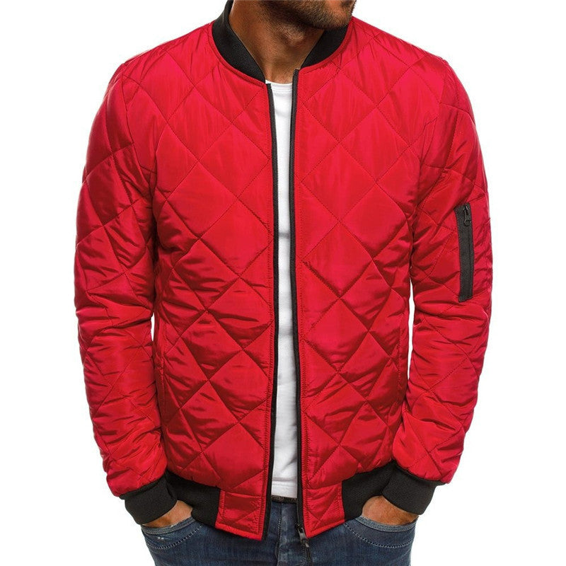 Matthew – Solid Color Winter Jacket with Stand Collar and Rhombus Design