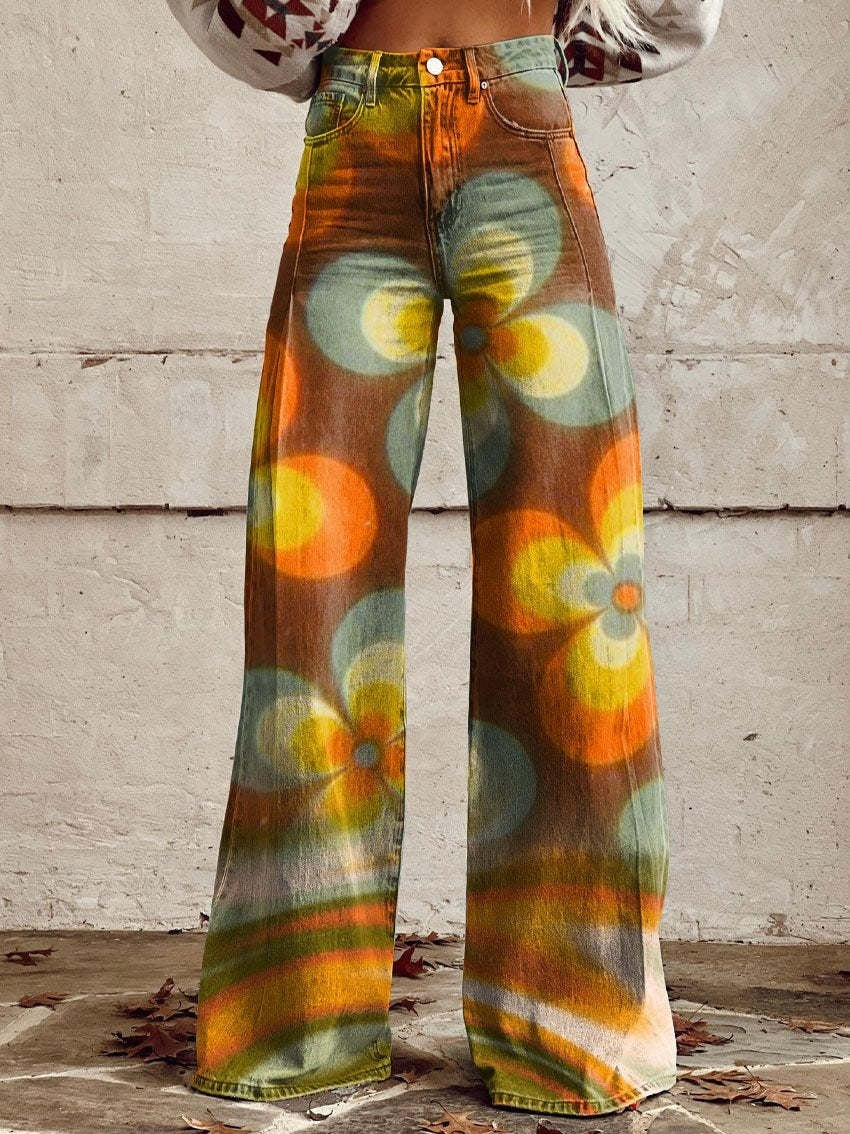 Samantha – Fashion Women's Printed High Waist Loose Thin Premium Vegan Denim Wide Leg Pants