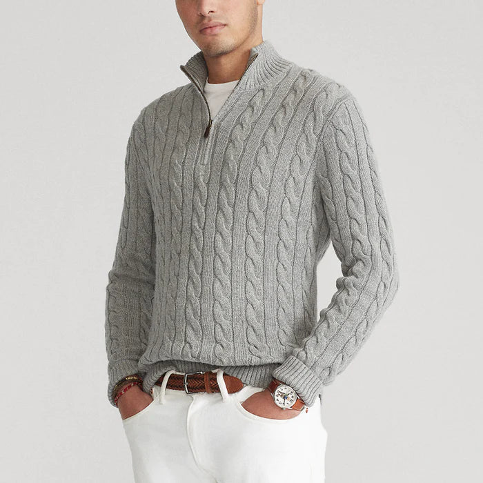 Men's Classic Cable Knit Wool Sweater – Versatile Style for Work and Leisure