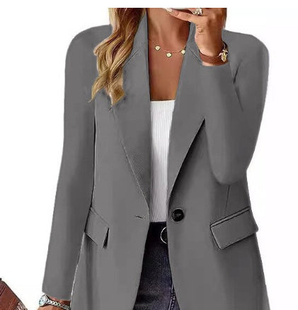 Katie – Polyester Autumn Long Sleeve Solid Color Cardigan Suit Jacket
