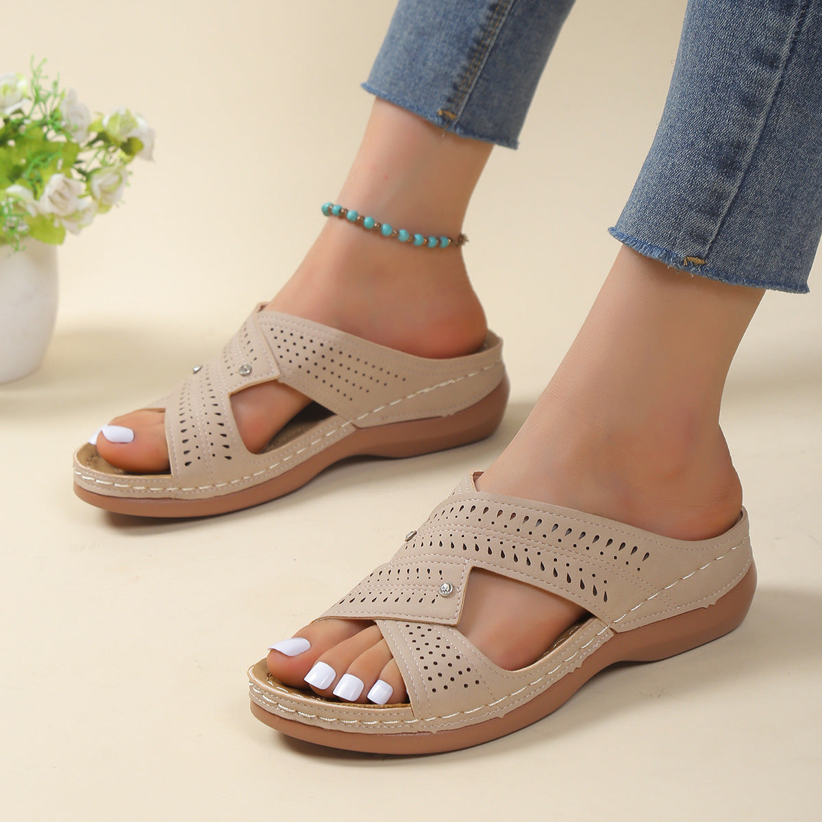 Carol – Summer Slippers with Low Heels and Wedges