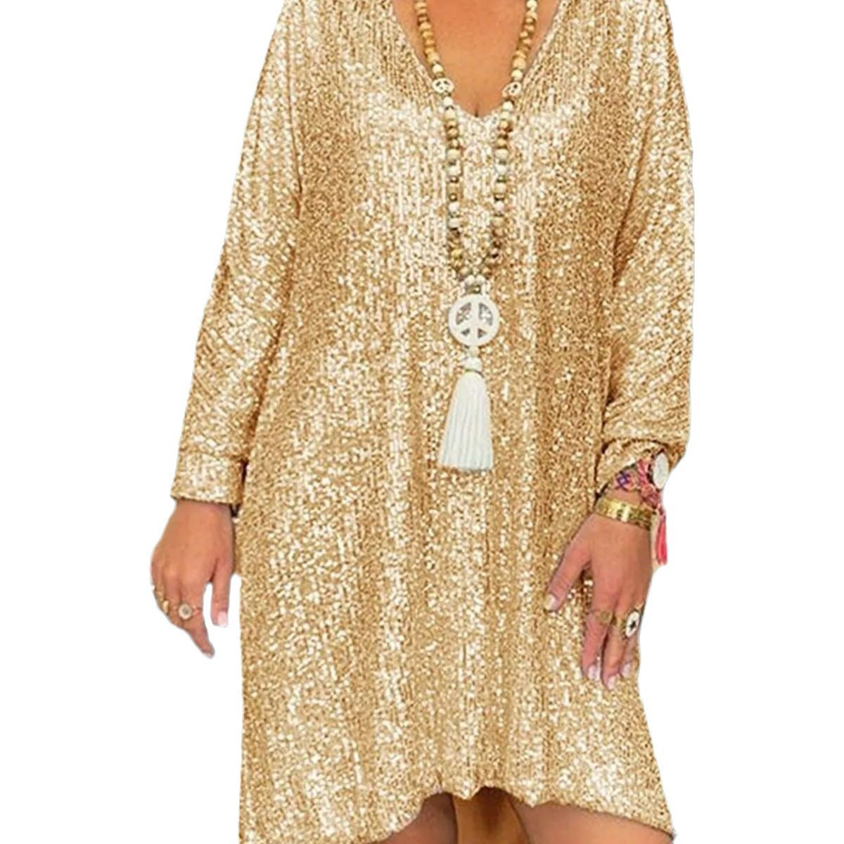 Women's Sequin A-Line Party Dress with Princess Sleeves, Elegant Commute Style