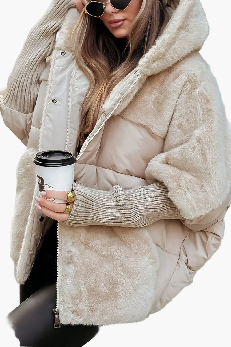 Women's Winter Faux Fur Hooded Puffer Jacket for Cold Weather Outdoor Style