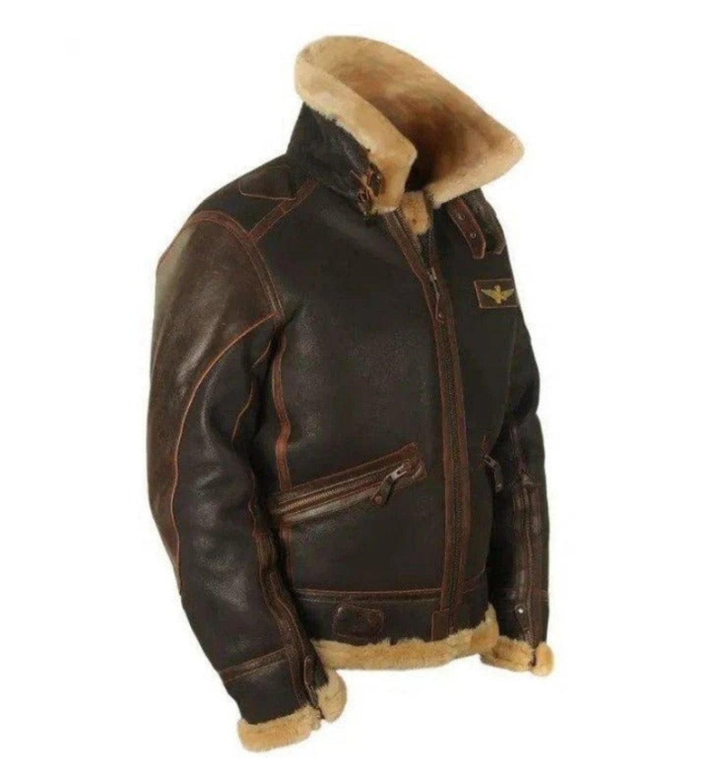 Men's Vintage Aviator Shearling Bomber Jacket for Winter