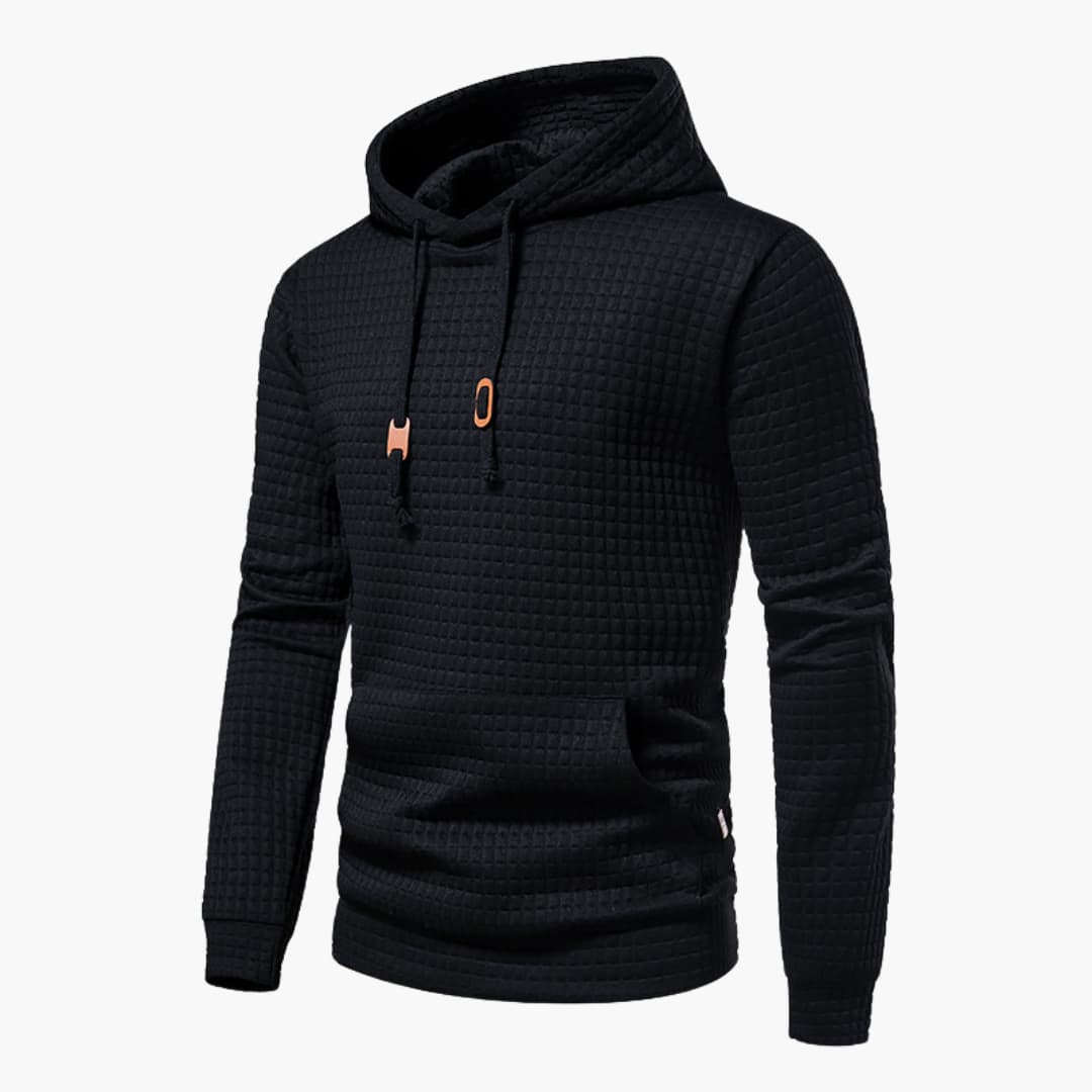 Men's Casual Plaid Textured Hoodie – Modern Relaxed Fit Pullover for Everyday Comfort