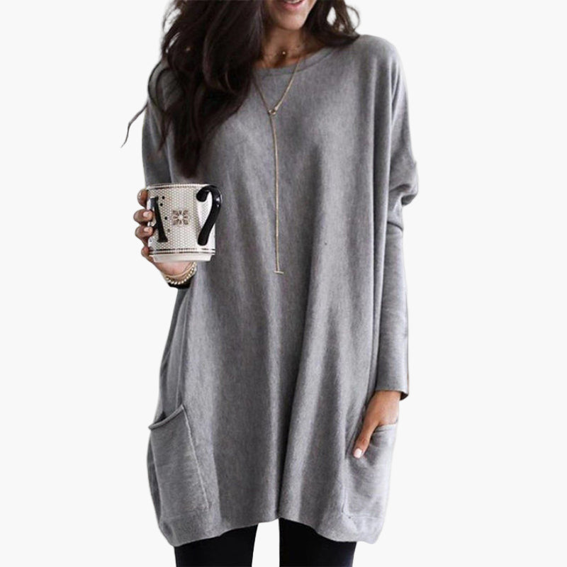 Women's Long Casual Tunic Sweater with Pockets – Relaxed Fit, Everyday Style
