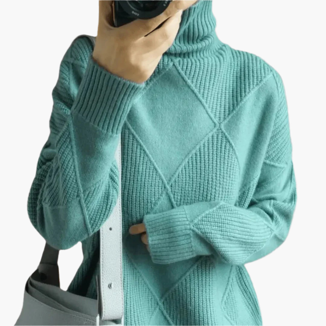 Women's Elegant Turtleneck Sweater, Classic Diamond Knit, Versatile Everyday Style