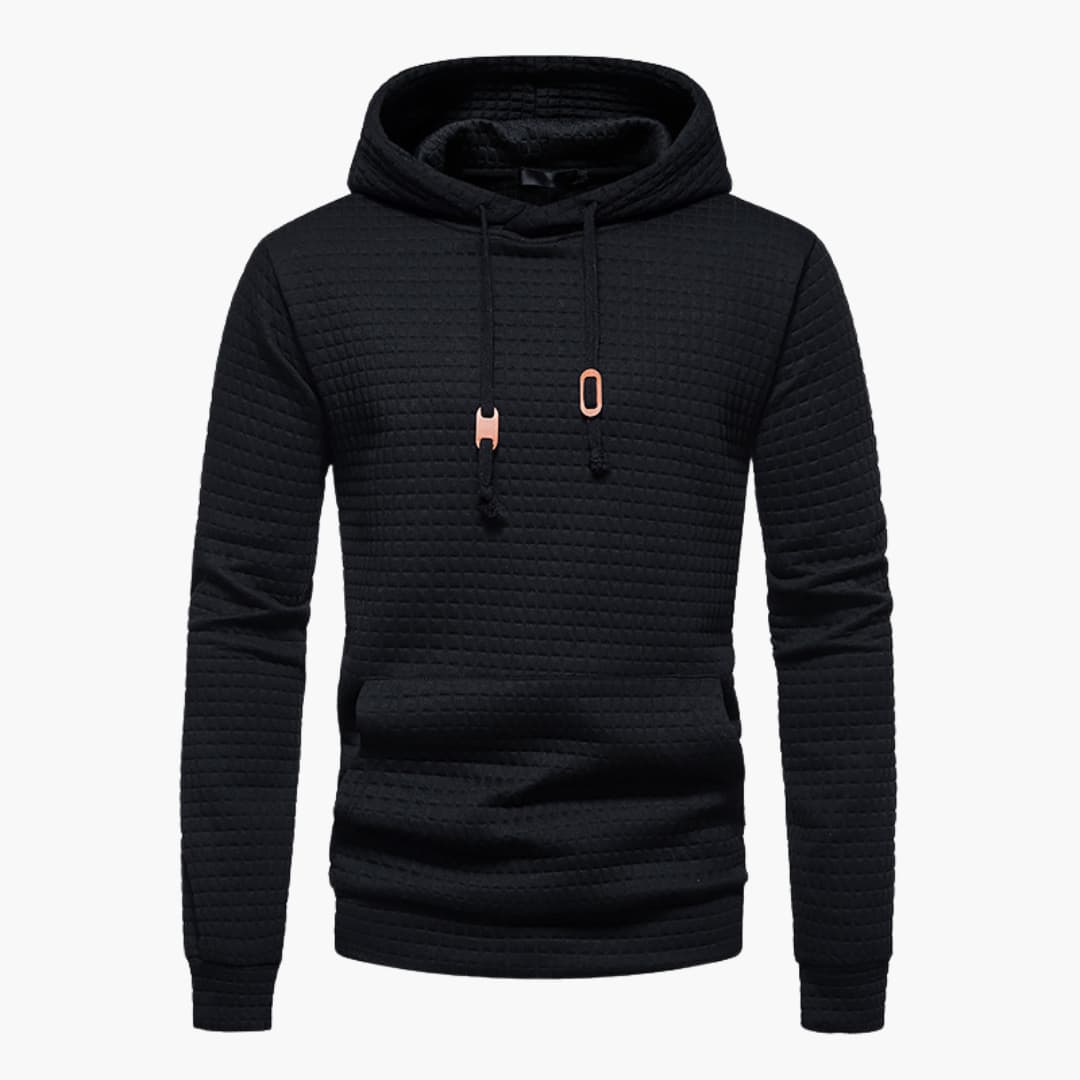 Men's Casual Plaid Textured Hoodie – Modern Relaxed Fit Pullover for Everyday Comfort