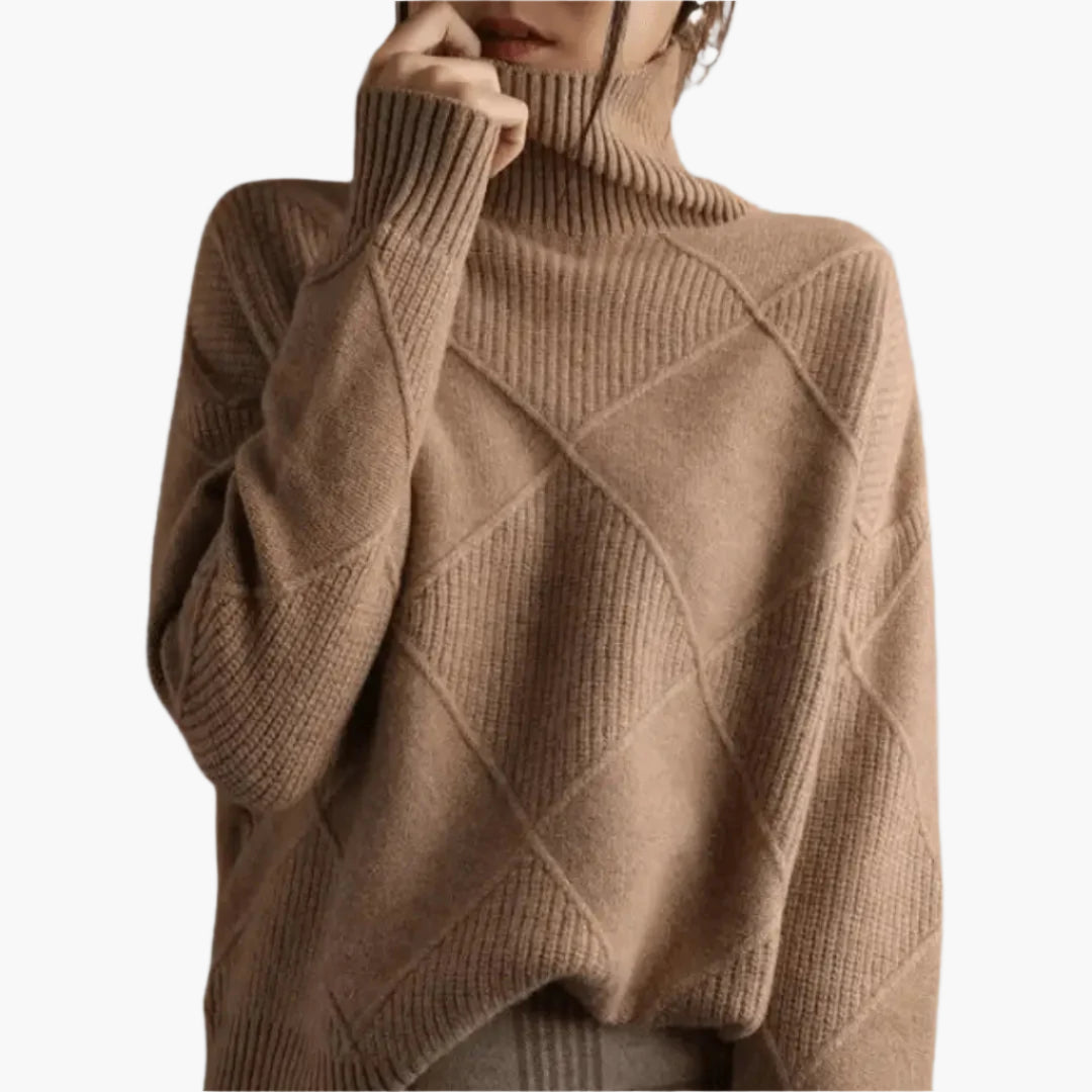 Women's Elegant Turtleneck Sweater, Classic Diamond Knit, Versatile Everyday Style