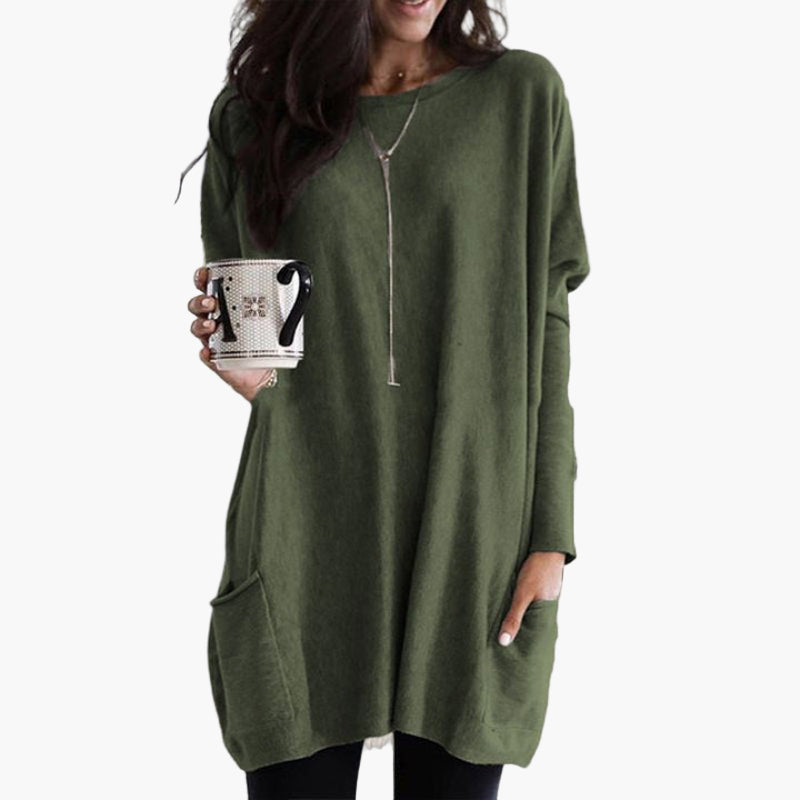 Women's Long Casual Tunic Sweater with Pockets – Relaxed Fit, Everyday Style