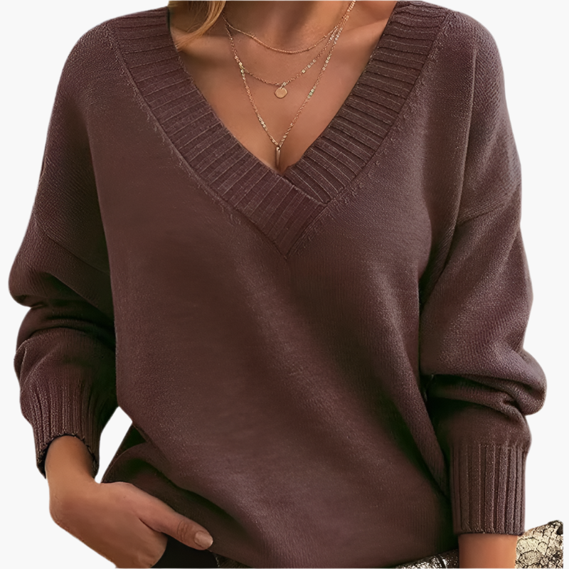 Women's Chic V-Neck Long Sleeve Sweater – Elegant Casual Style for Winter