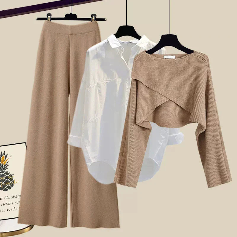 Women's Three-Piece Relaxed Fit Long Sleeve Set – Modern Casual Outfit for Home or Outings