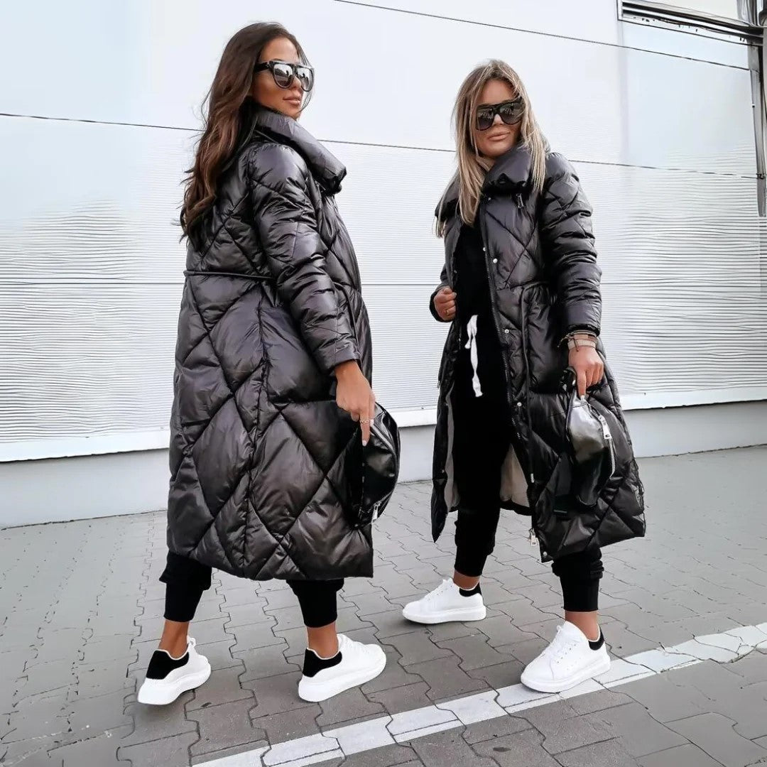 Women's Quilted Long Parka Coat – Elegant Winter Insulated Outerwear