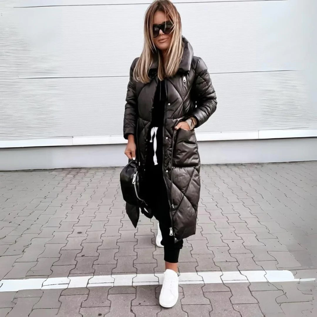 Women's Quilted Long Parka Coat – Elegant Winter Insulated Outerwear