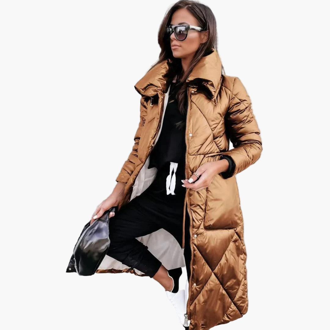 Women's Quilted Long Parka Coat – Elegant Winter Insulated Outerwear