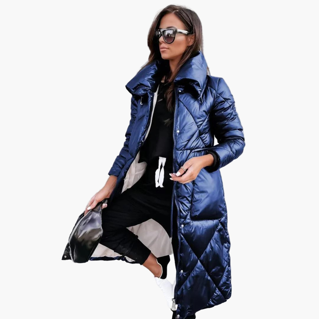 Women's Quilted Long Parka Coat – Elegant Winter Insulated Outerwear