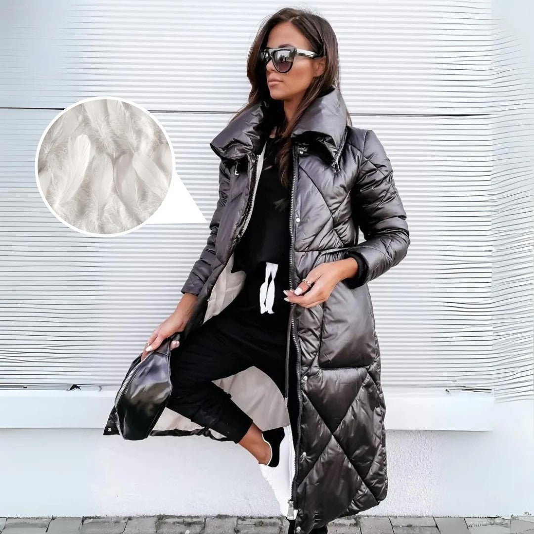 Women's Quilted Long Parka Coat – Elegant Winter Insulated Outerwear