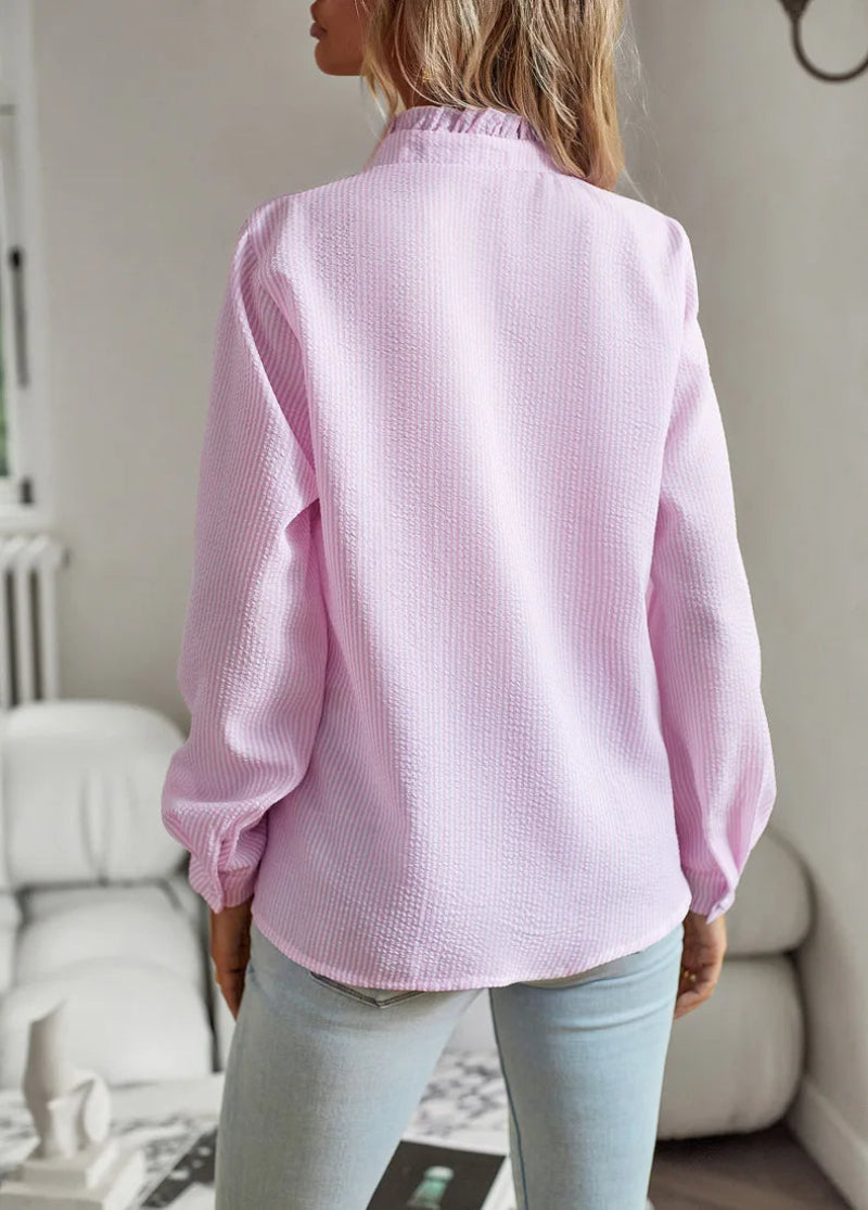Women's Ruffled Button-Up Casual Blouse – Elegant Versatile Office & Everyday Style