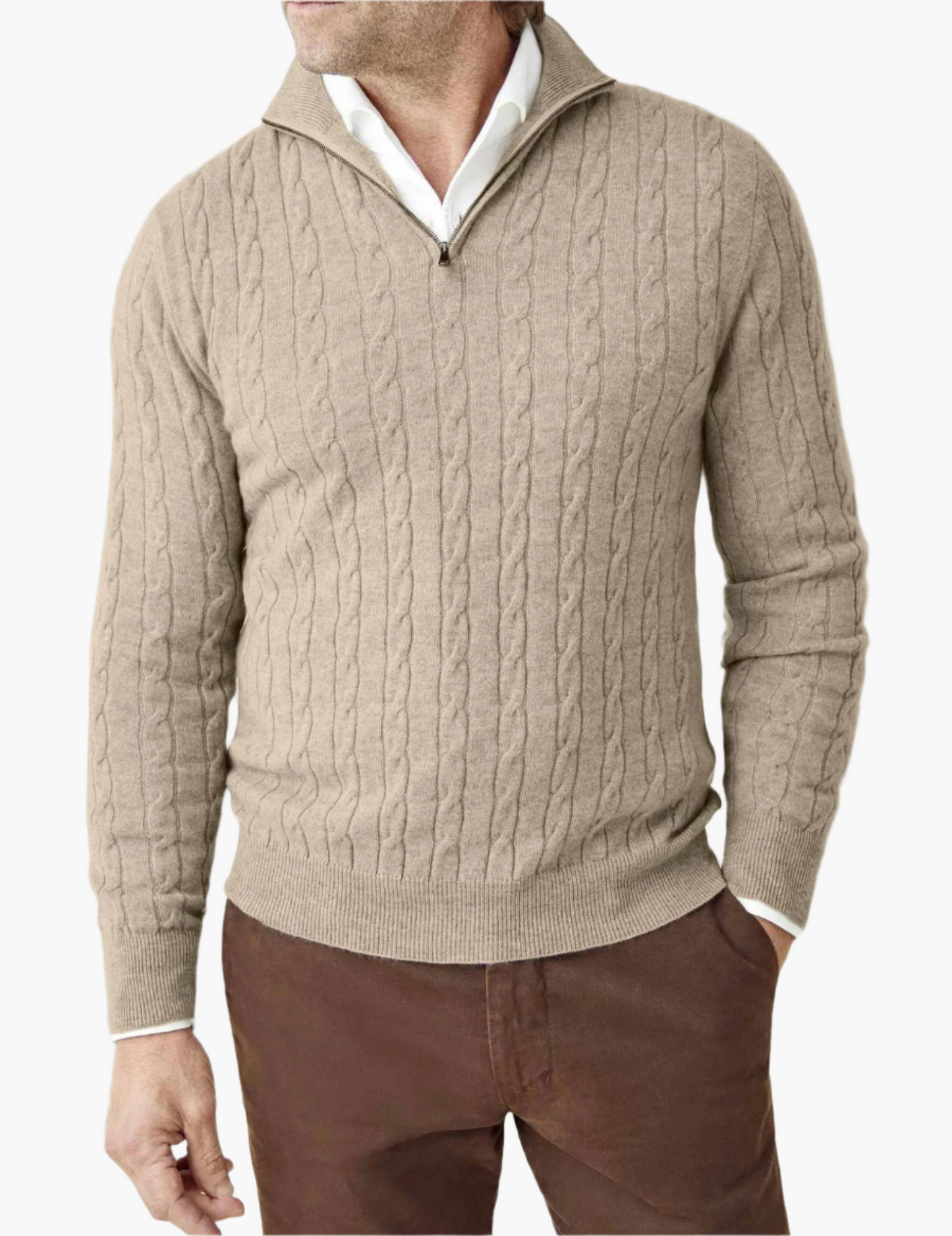 Men's Cable-Knit Quarter-Zip Sweater – Classic Modern Style for Work & Weekend