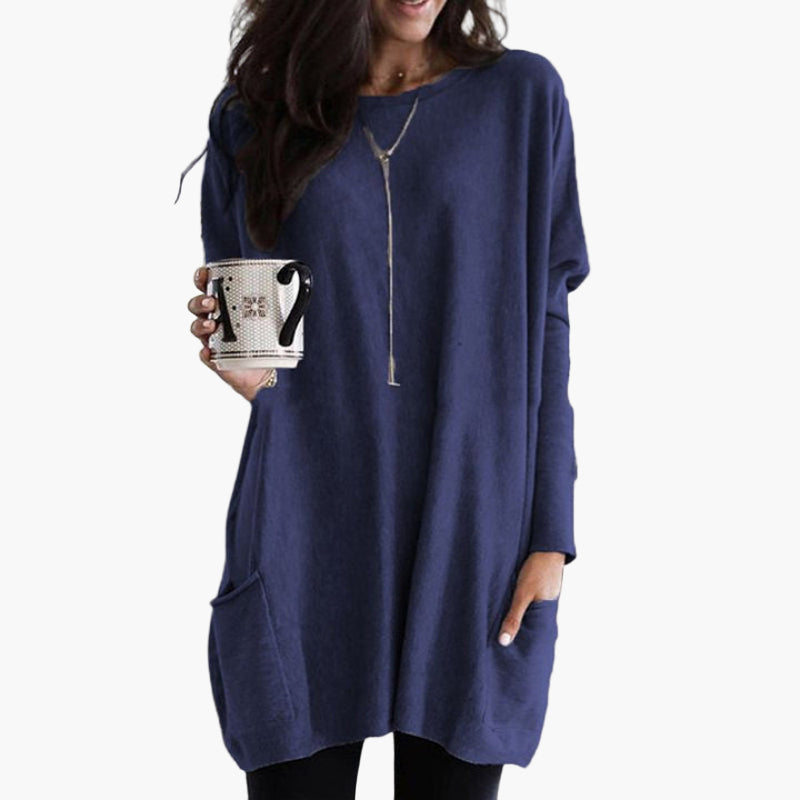 Women's Long Casual Tunic Sweater with Pockets – Relaxed Fit, Everyday Style