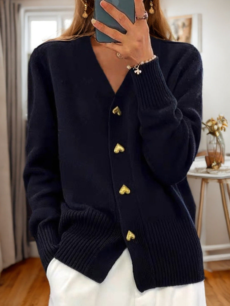 Lydia – V-neck Knitted Cardigan with Love Button