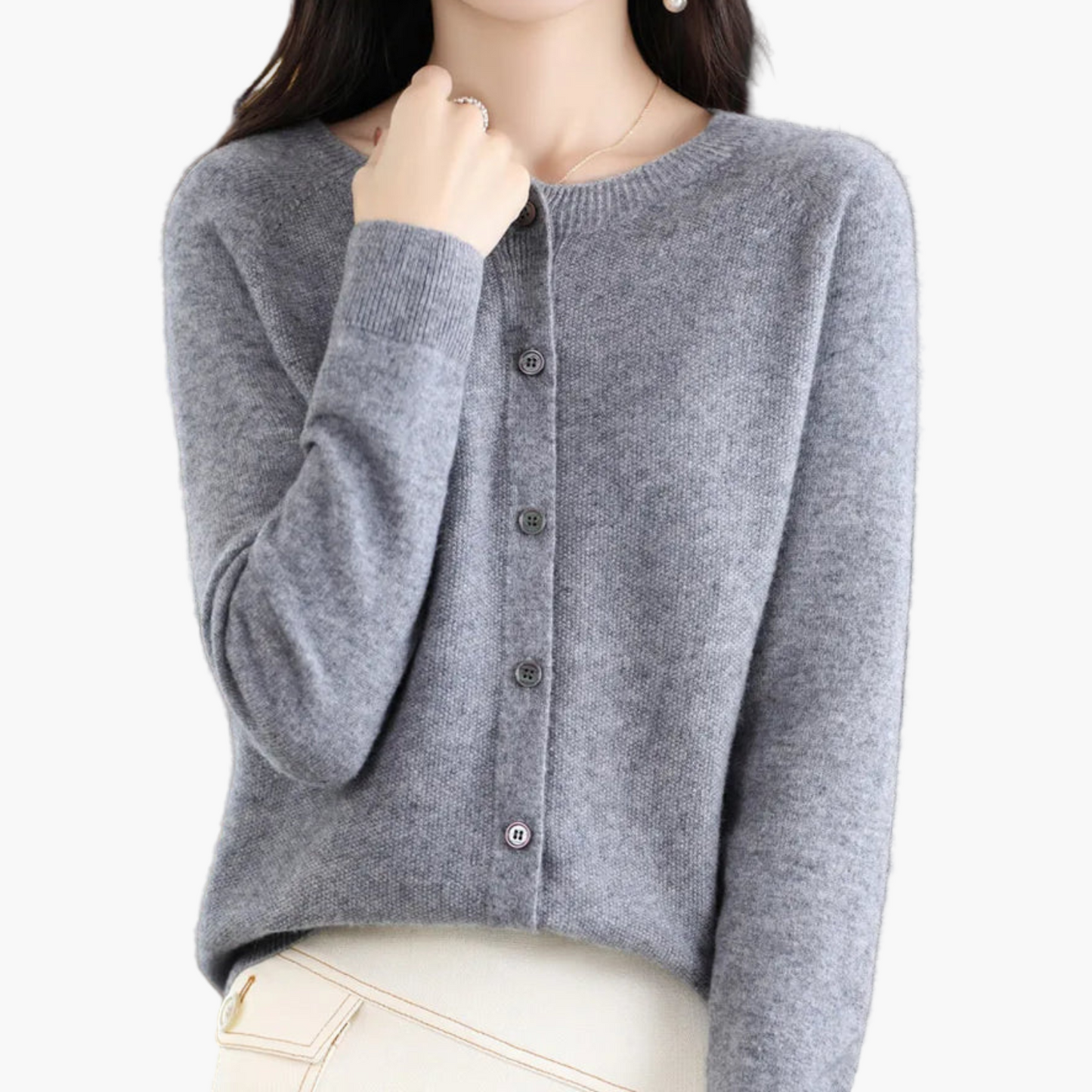 Women's Classic Button-Up O-Neck Cardigan Sweater – Versatile Everyday Style