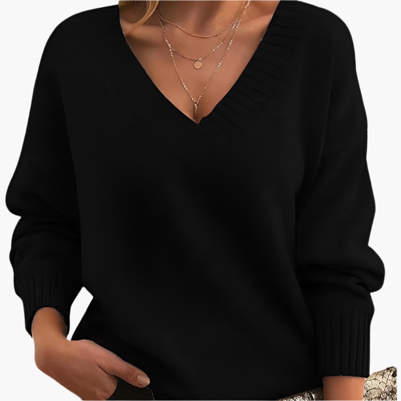 Women's Chic V-Neck Long Sleeve Sweater – Elegant Casual Style for Winter