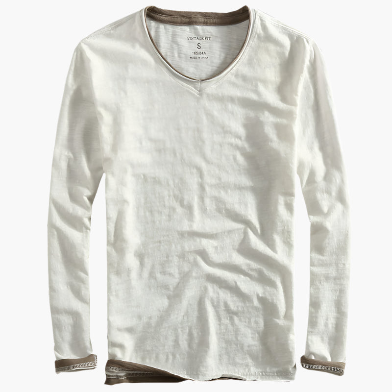 Men's Vintage Fit Layered Illusion Long Sleeve V-Neck Shirt Smart Casual