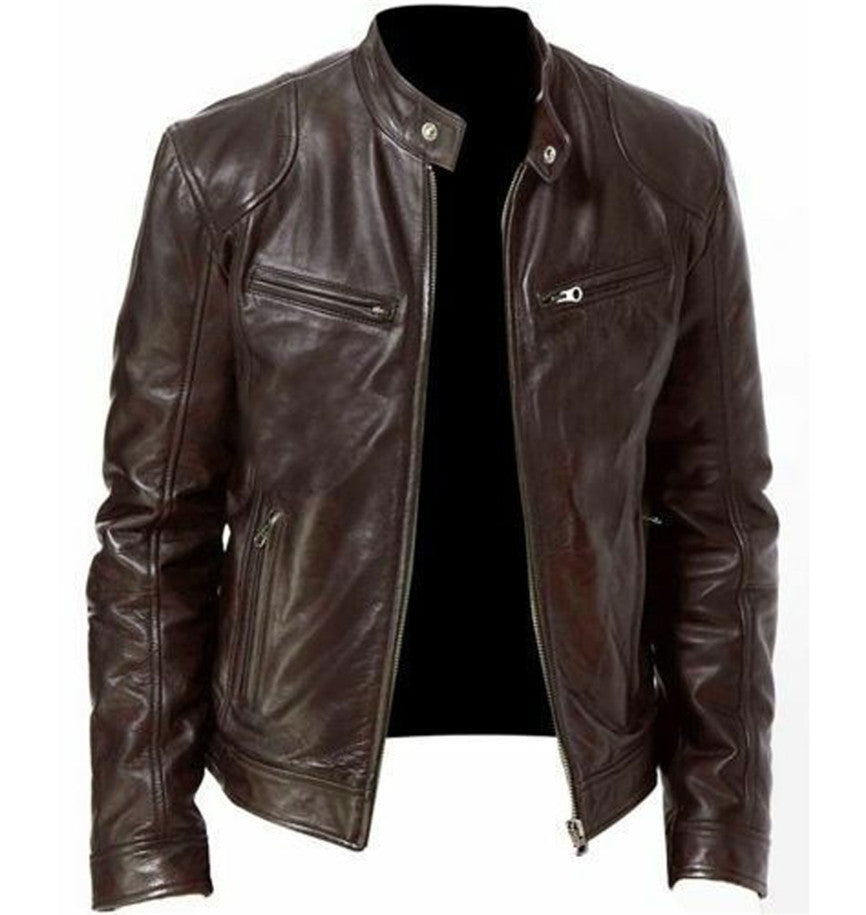Denise – Warm Zipper Cardigan with Pocket Decorated in Premium Vegan Leather