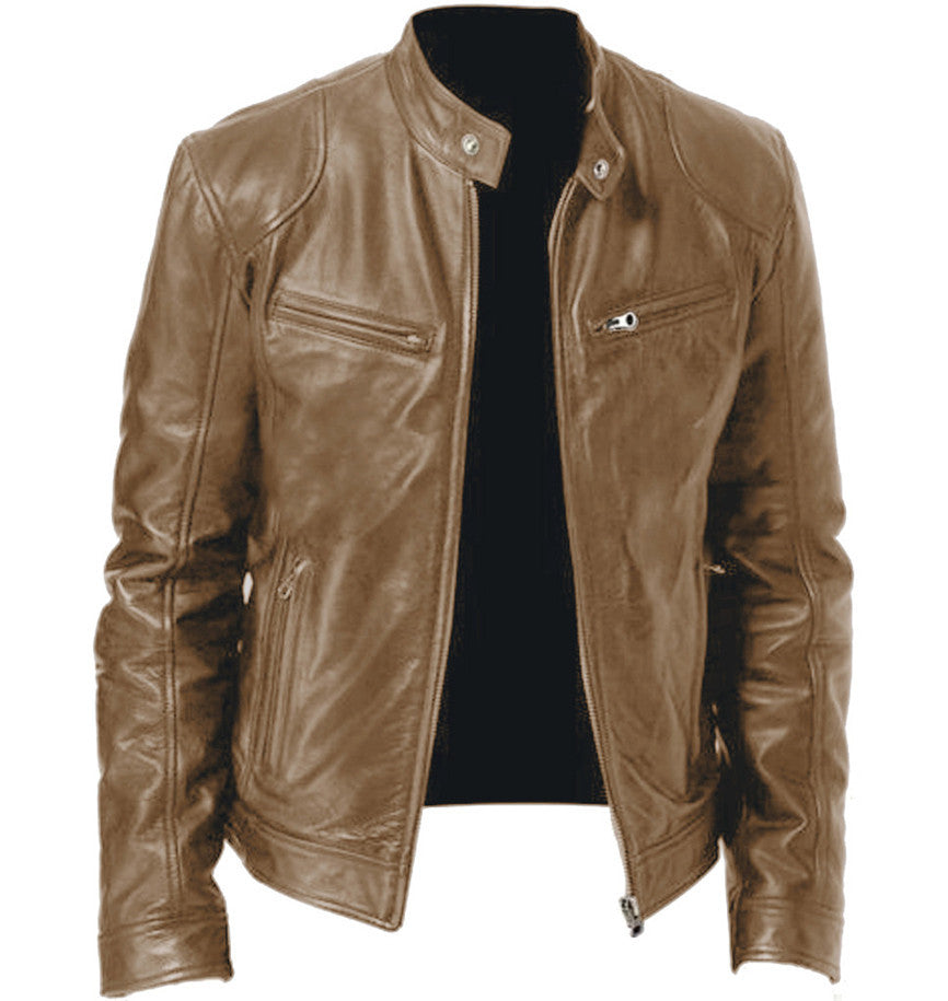 Denise – Warm Zipper Cardigan with Pocket Decorated in Premium Vegan Leather