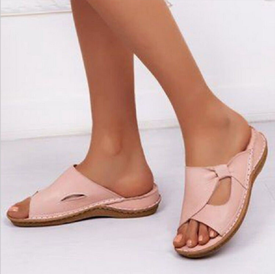 Juliet – Open-Toed Flat Wedge Heel Slippers