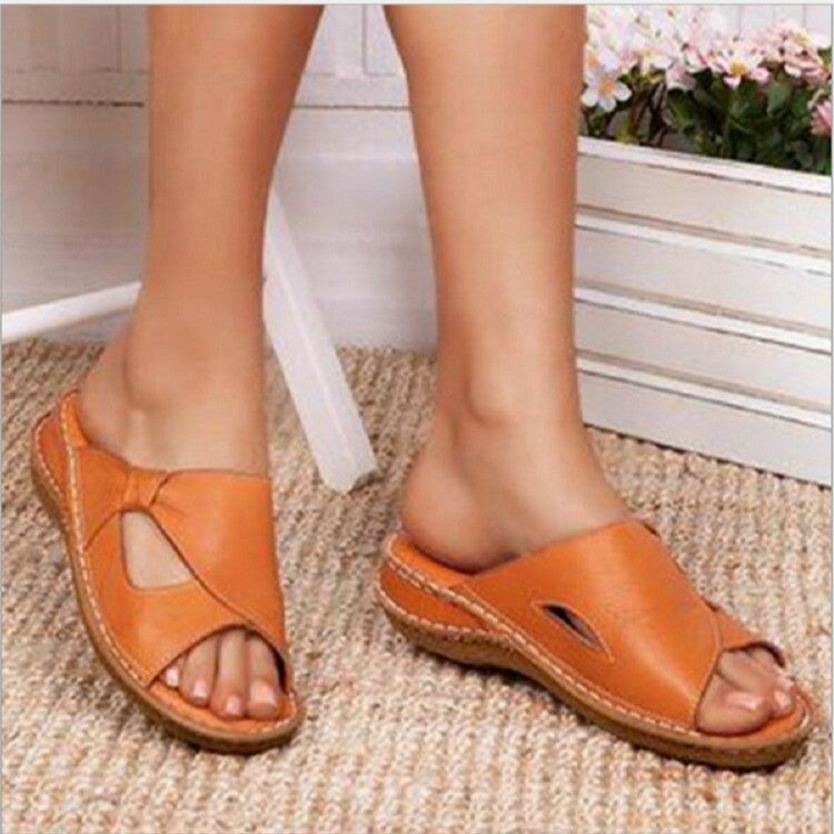 Juliet – Open-Toed Flat Wedge Heel Slippers