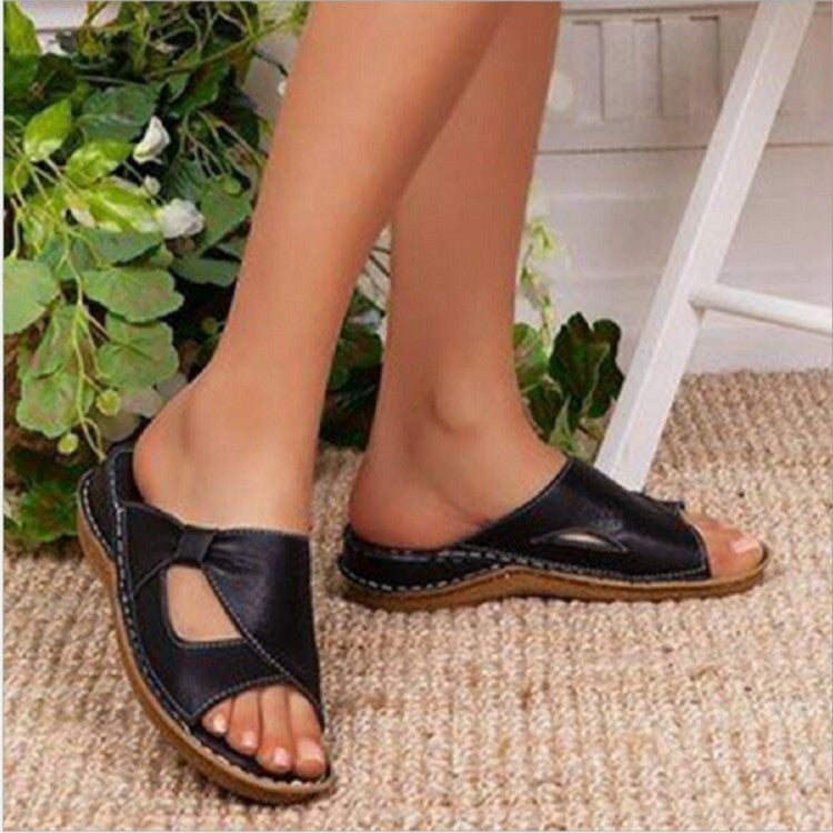 Juliet – Open-Toed Flat Wedge Heel Slippers