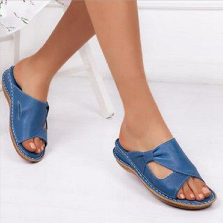 Juliet – Open-Toed Flat Wedge Heel Slippers