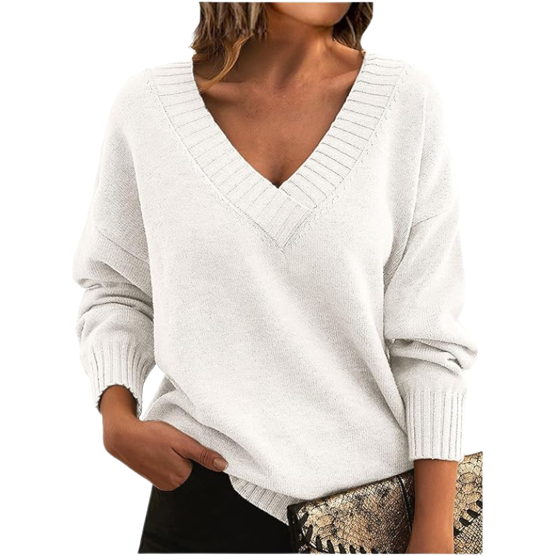 Women's Chic V-Neck Long Sleeve Sweater – Elegant Casual Style for Winter