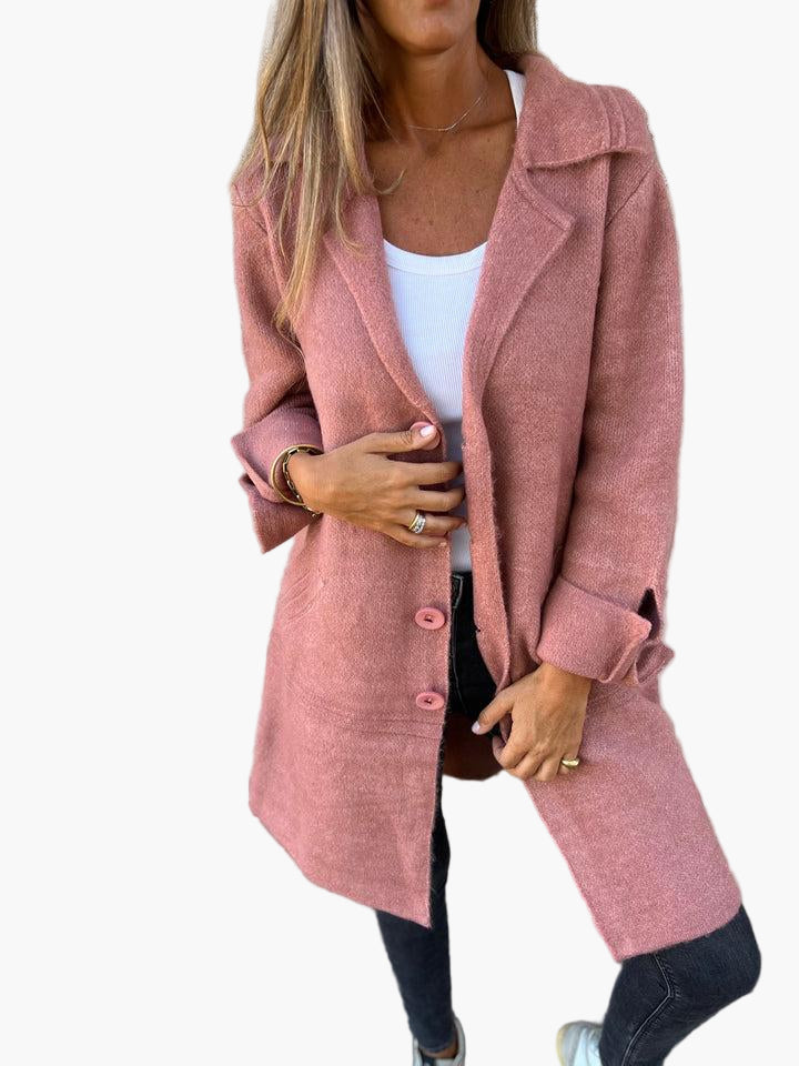 Women's Casual Long Coat with Turn-Up Sleeves – Stylish Everyday Outerwear