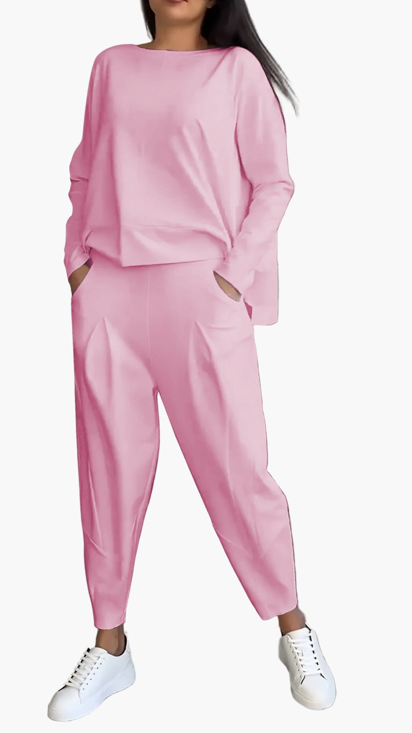 Women's Relaxed Two-Piece Lounge Set – Casual Sweatshirt and Jogger Pants Outfit