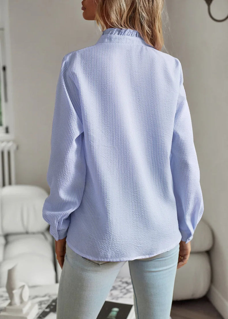 Women's Ruffled Button-Up Casual Blouse – Elegant Versatile Office & Everyday Style