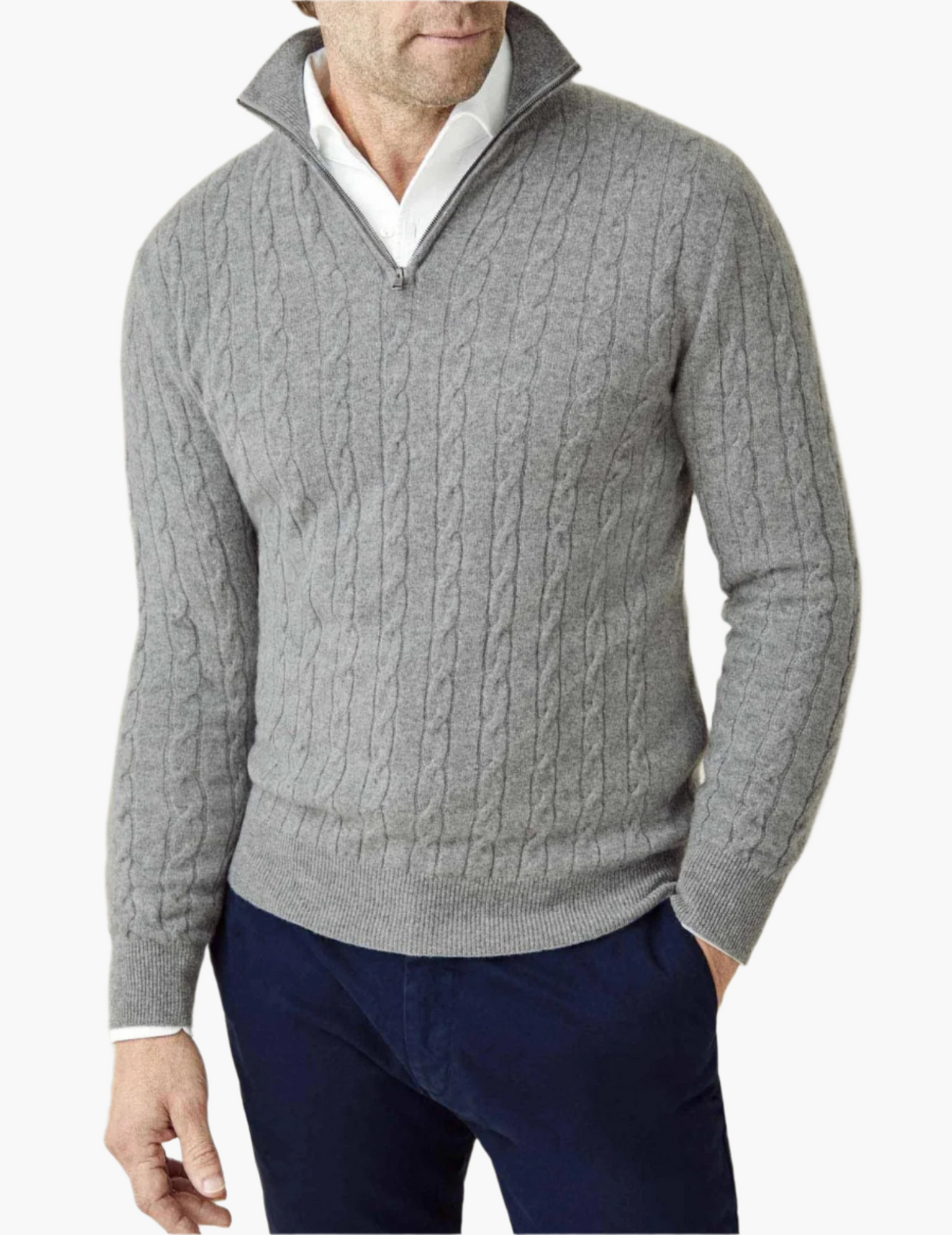Men's Cable-Knit Quarter-Zip Sweater – Classic Modern Style for Work & Weekend
