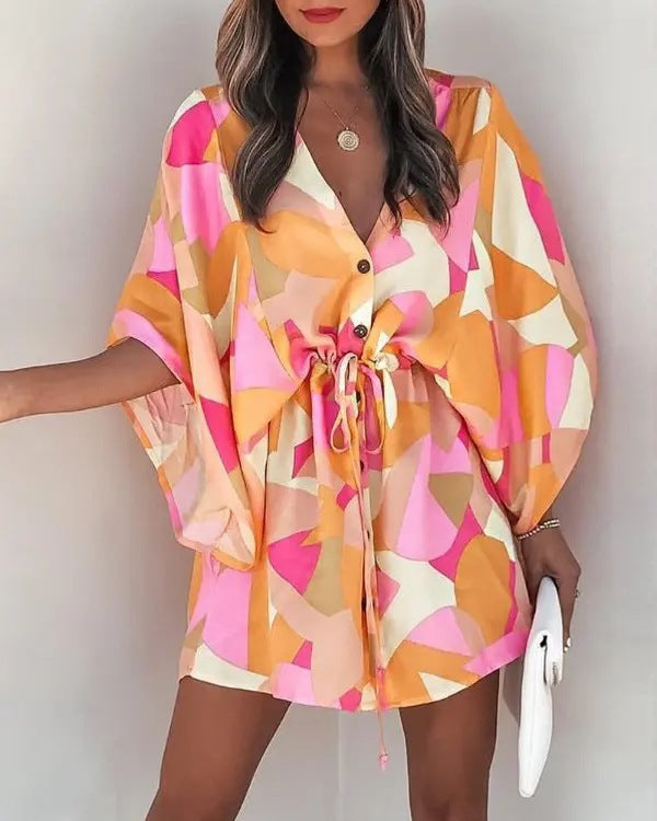 Ruth – Printed Beach Dress with V-Neck