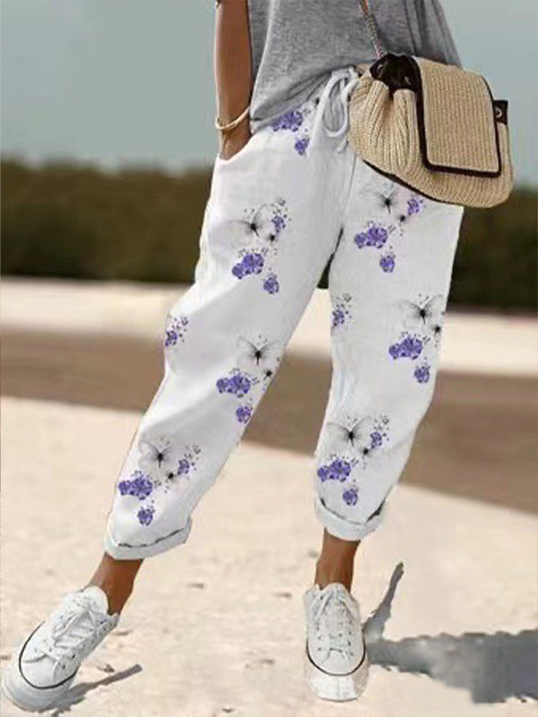 Adele – Casual Printed Cotton and Linen Pants