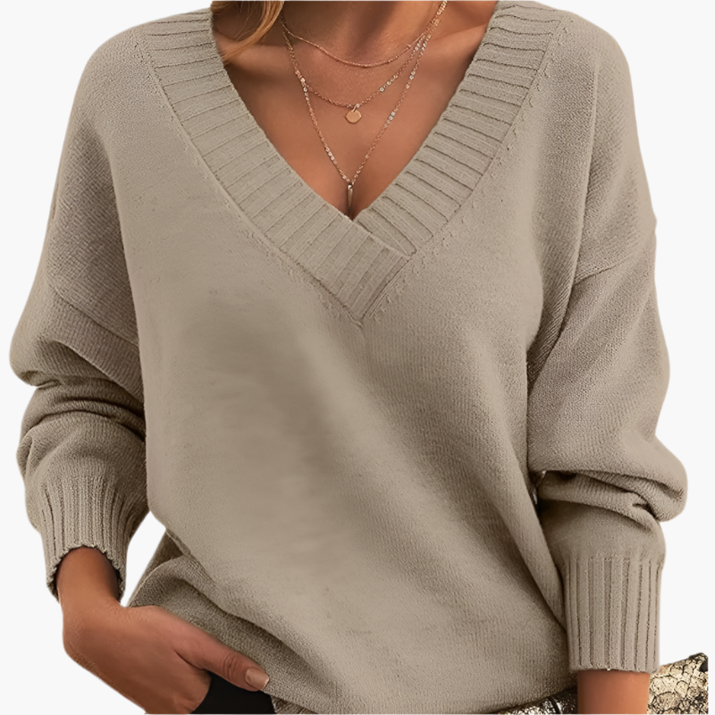 Women's Chic V-Neck Long Sleeve Sweater – Elegant Casual Style for Winter
