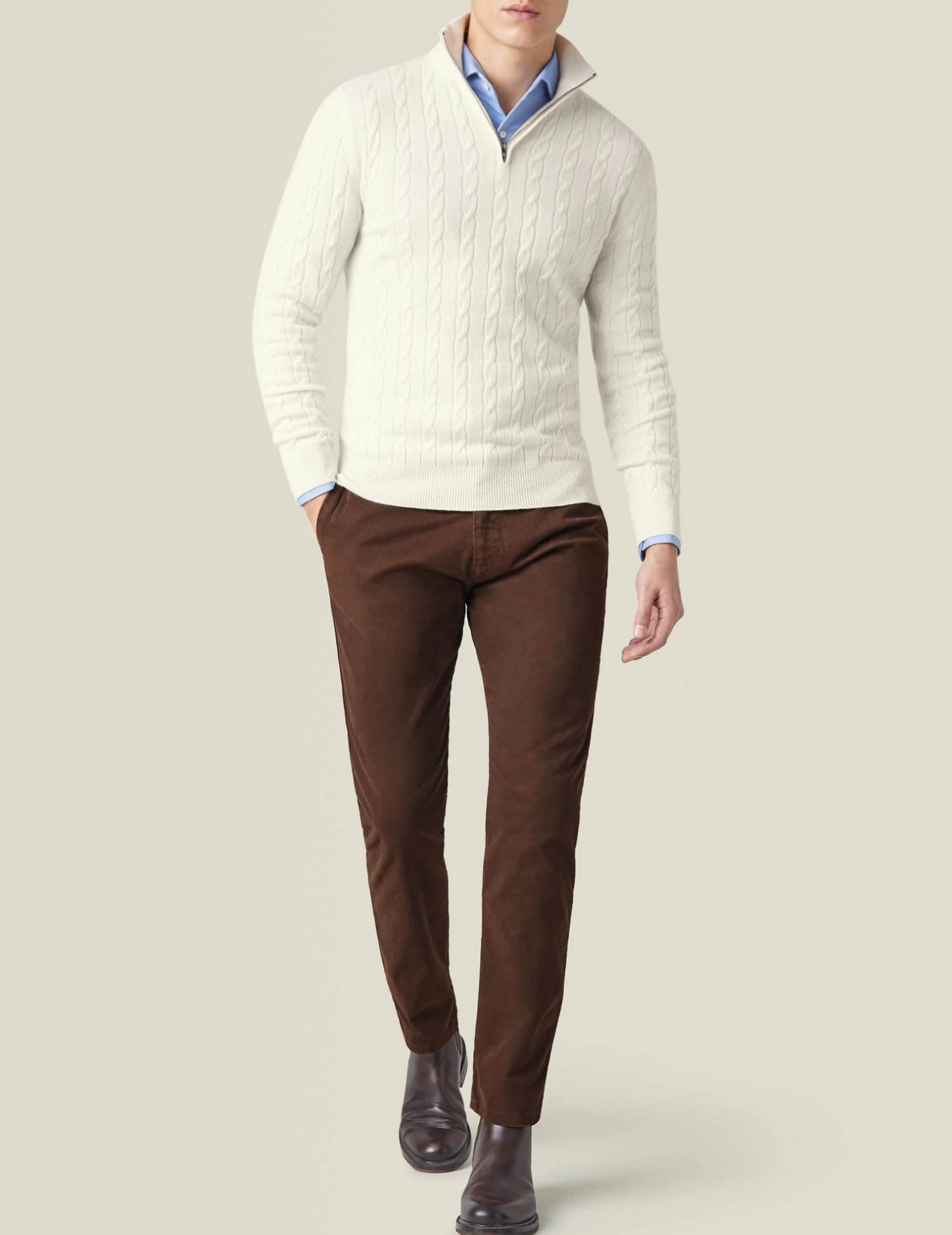 Men's Cable-Knit Quarter-Zip Sweater – Classic Modern Style for Work & Weekend