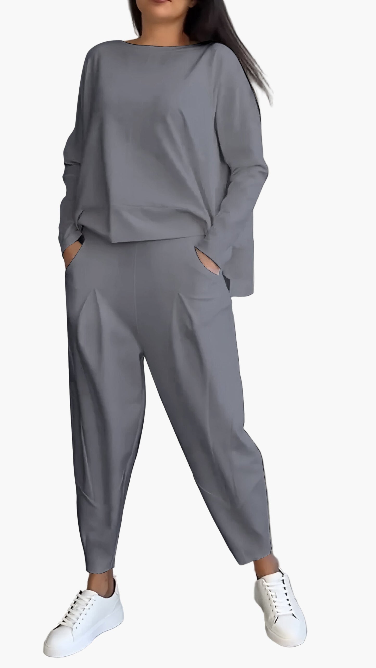 Women's Relaxed Two-Piece Lounge Set – Casual Sweatshirt and Jogger Pants Outfit