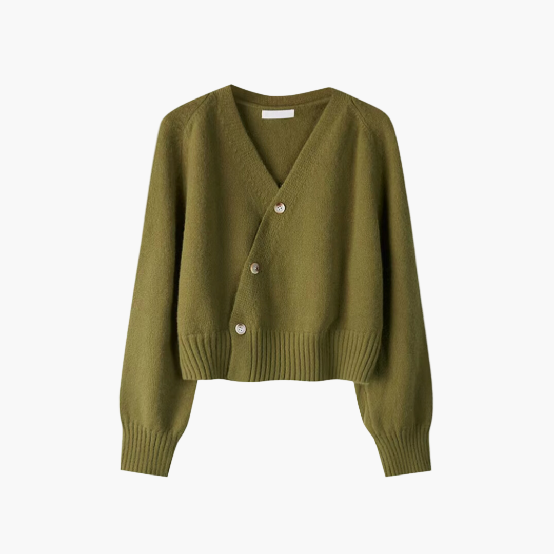 Women's Modern V-Neck Skew Button Cardigan Sweater - Casual Chic Layering Piece