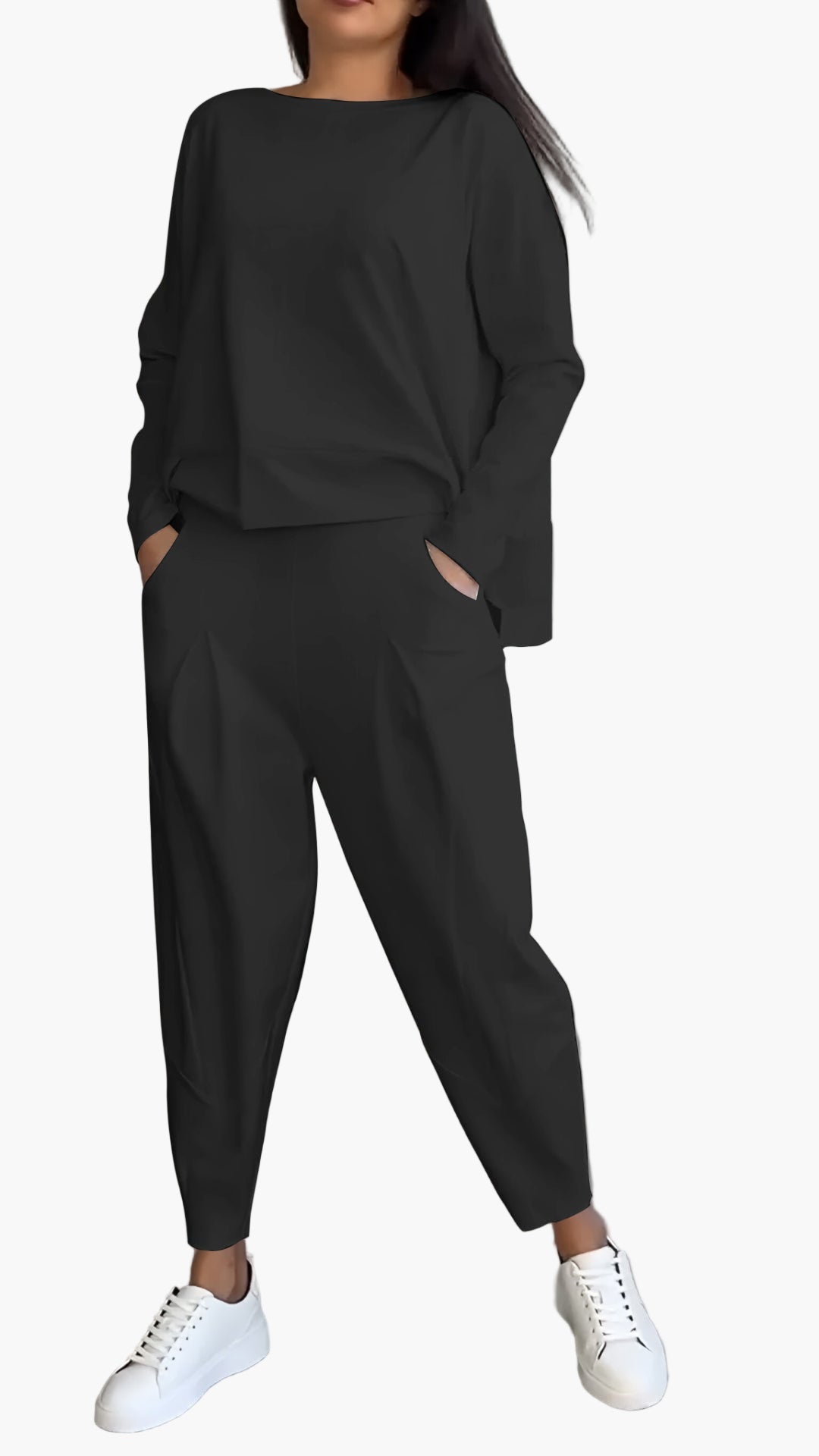 Women's Relaxed Two-Piece Lounge Set – Casual Sweatshirt and Jogger Pants Outfit