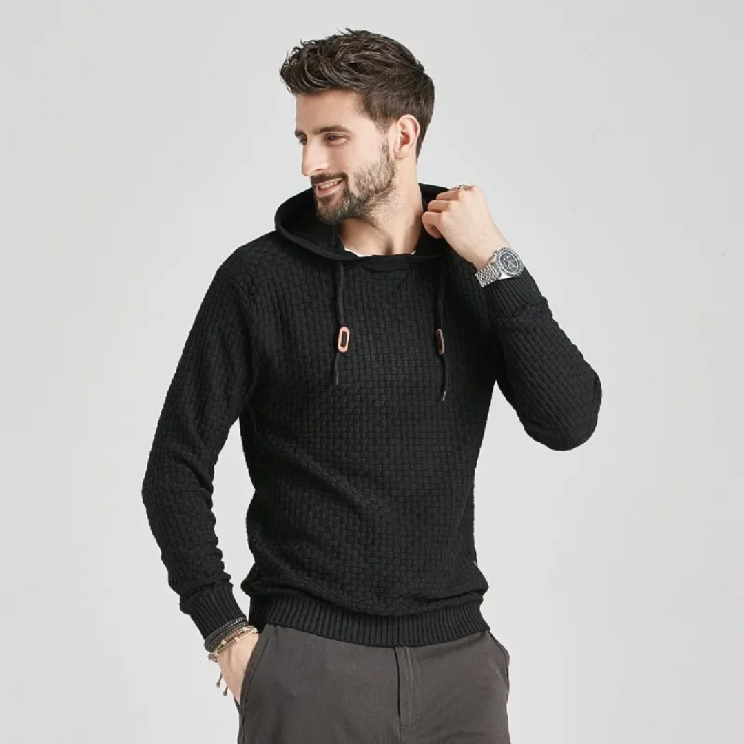 Men's Casual Plaid Textured Hoodie – Modern Relaxed Fit Pullover for Everyday Comfort