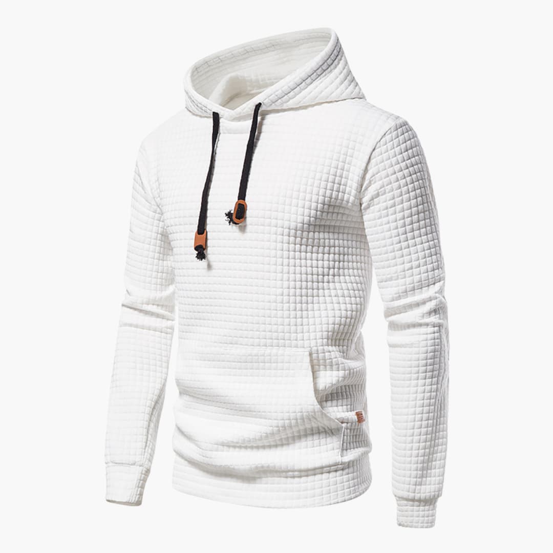 Men's Casual Plaid Textured Hoodie – Modern Relaxed Fit Pullover for Everyday Comfort